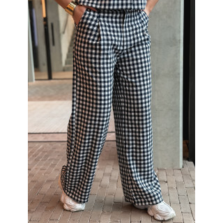 Pantalon à carreaux Esyla - Bleu marine/Blanc