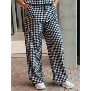 Pantalon à carreaux Esyla - Bleu marine/Blanc