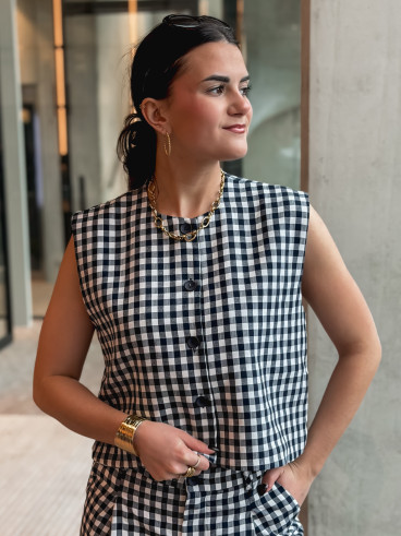 Pantalon à carreaux Esyla - Bleu marine/Blanc