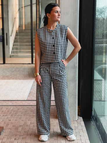 Gilet à carreaux Esyla - Bleu marine/Blanc