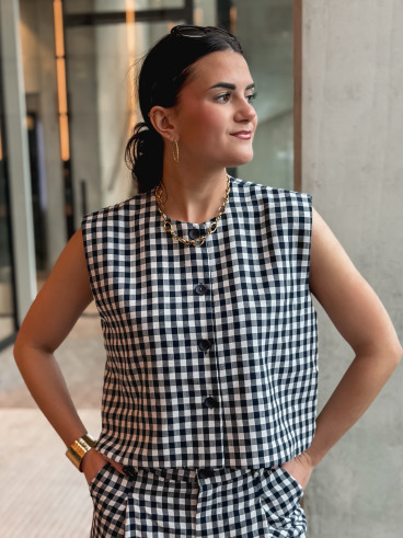 Gilet à carreaux Esyla - Bleu marine/Blanc