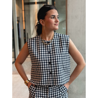 Gilet à carreaux Esyla - Bleu marine/Blanc