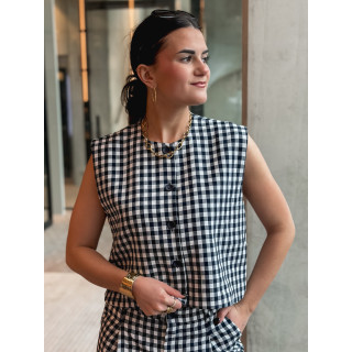 Gilet à carreaux Esyla - Bleu marine/Blanc