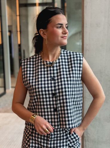 Gilet à carreaux Esyla - Bleu marine/Blanc