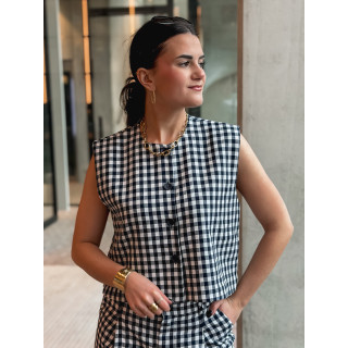 Gilet à carreaux Esyla - Bleu marine/Blanc