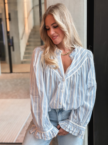 Chemisier ligné Virelya - Bleu