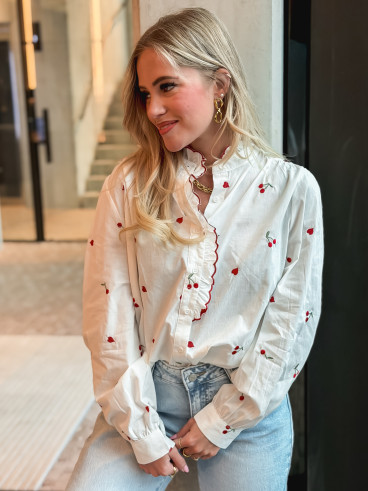 Chemise à motifs Rosalina - Blanc/Rouge