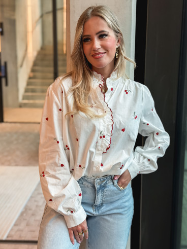 Chemise à motifs Rosalina - Blanc/Rouge