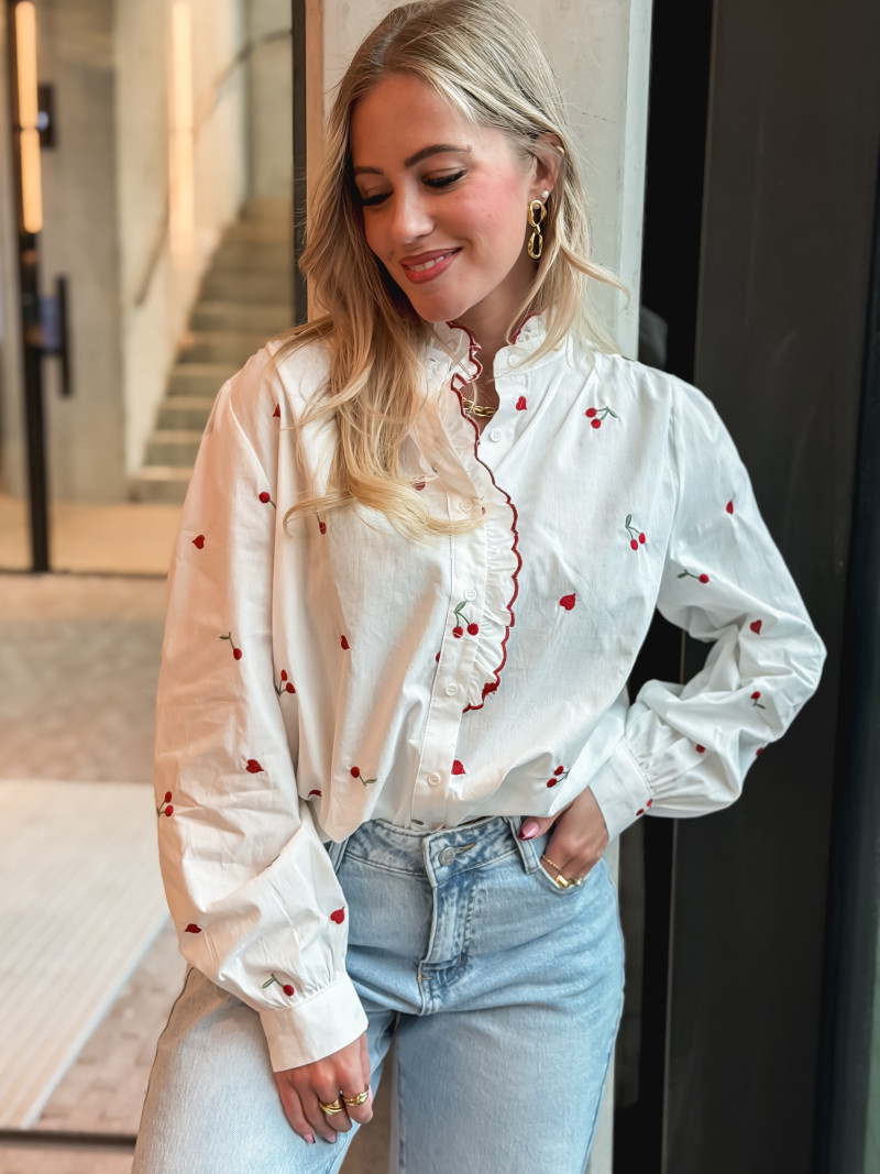 Chemise à motifs Rosalina - Blanc/Rouge