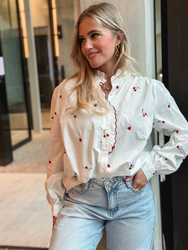 Chemise à motifs Rosalina - Blanc/Rouge