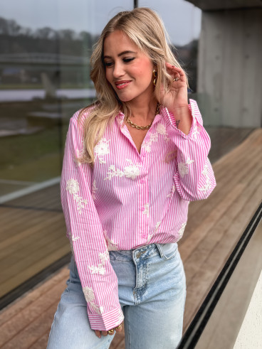 Chemise lignée Mentissa - Rose