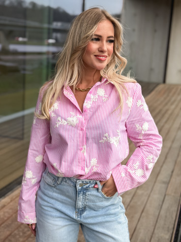 Chemise lignée Mentissa - Rose