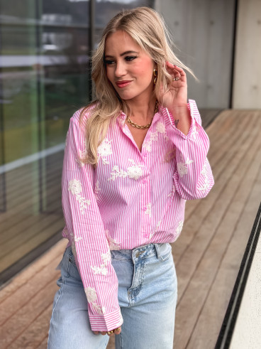 Chemise lignée Mentissa - Rose