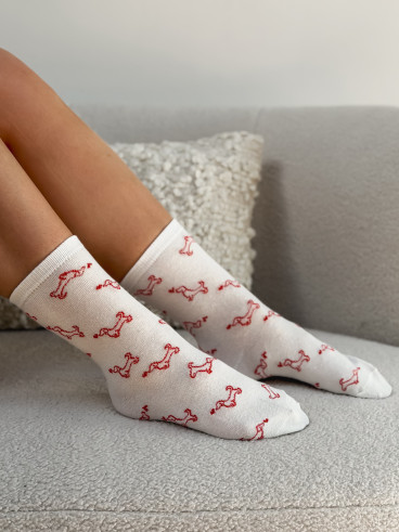 Chaussettes à motifs Teckel - Blanc