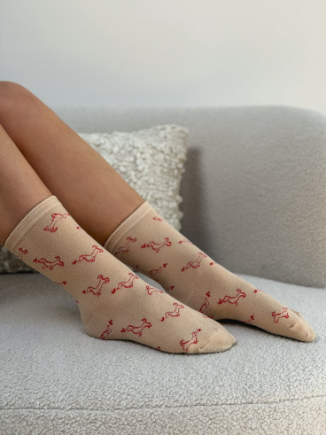 Chaussettes à motifs Teckel - Beige