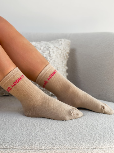 Chaussettes "Rosé addict" - Beige