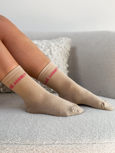 Chaussettes "Rosé addict" - Beige Chaussettes "Rosé addict" - Beige
