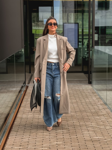 Long blazer oversize Mélodie Mélodie - Taupe Long blazer oversize Mélodie Mélodie - Taupe