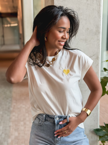 T-shirt Dina - Blanc/Jaune