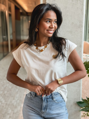 T-shirt Dina - Blanc/Jaune