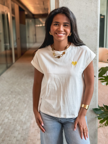 T-shirt Dina - Blanc/Jaune