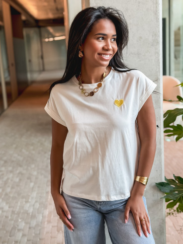 T-shirt Dina - Blanc/Jaune