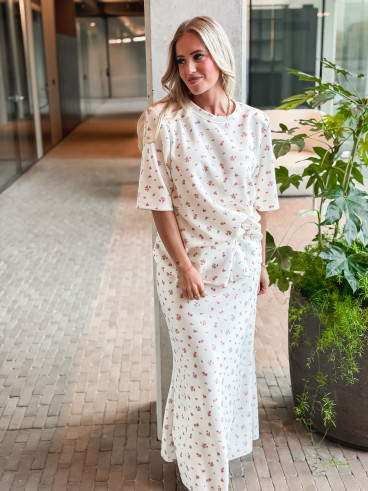 Jupe longue à fleurs Calathéa - Ecru