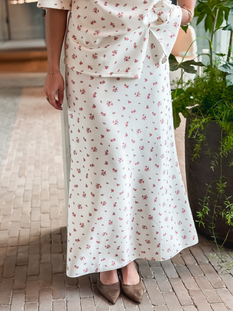 Jupe longue à fleurs Calathéa - Ecru