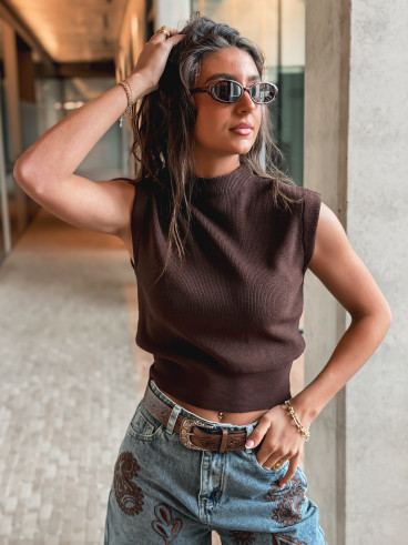 Pull sans manches Lydie - Chocolat