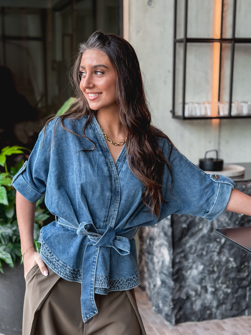 Blouse cache coeur en jeans Christina - Bleu Blouse cache coeur en jeans Christina - Bleu