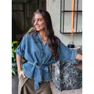 Blouse cache coeur en jeans Christina - Bleu