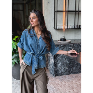 Blouse cache coeur en jeans Christina - Bleu