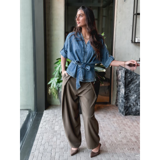 Blouse cache coeur en jeans Christina - Bleu