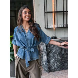 Blouse cache coeur en jeans Christina - Bleu