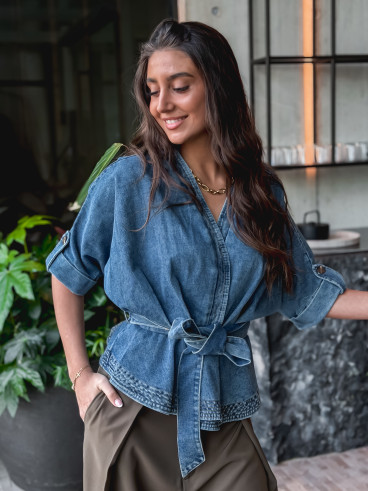 Blouse cache coeur en jeans Christina - Bleu Blouse cache coeur en jeans Christina - Bleu