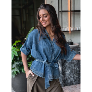 Blouse cache coeur en jeans Christina - Bleu