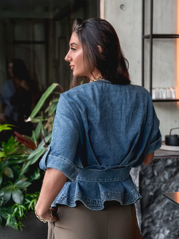 Blouse cache coeur en jeans Christina - Bleu Blouse cache coeur en jeans Christina - Bleu