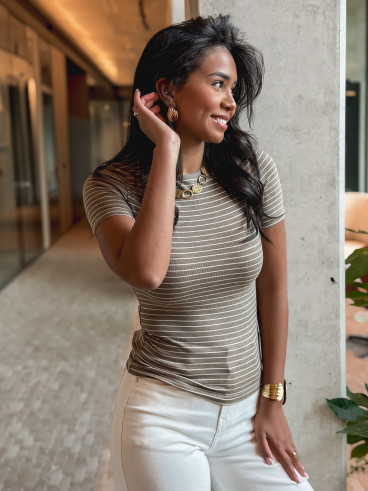 T-shirt ligné Talie - Taupe T-shirt ligné Talie - Taupe