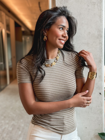 T-shirt ligné Talie - Taupe