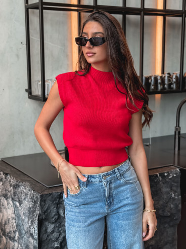 Pull sans manches Lydie - Rouge