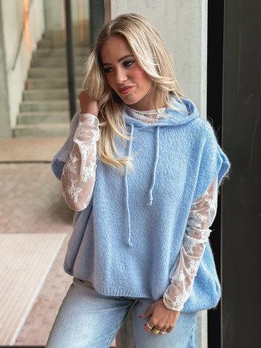 Pull à capuche Daïna  - Bleu ciel
