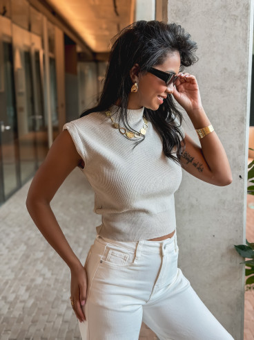 Blouse sans manches Lydie - Beige clair