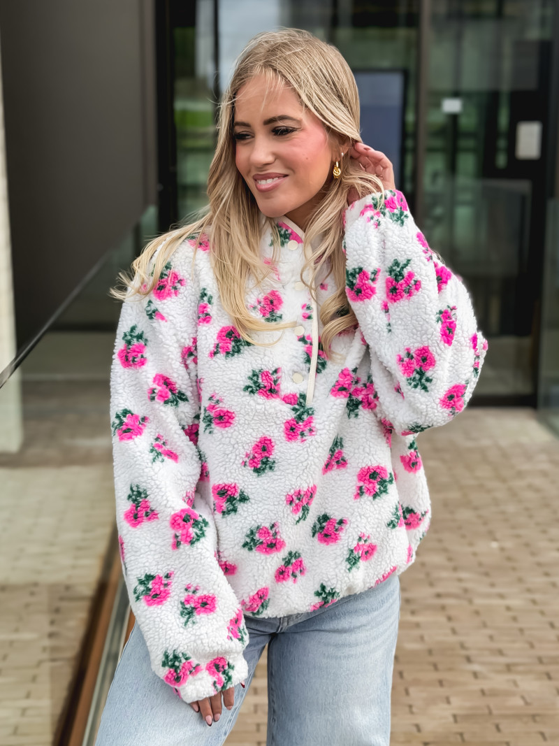 Pull en teddy Laïda - Ecru/Rose