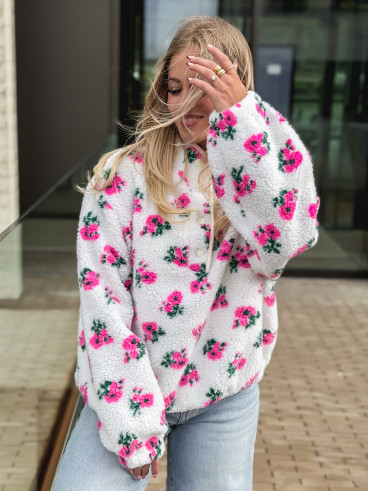 Pull en teddy Laïda - Ecru/Rose