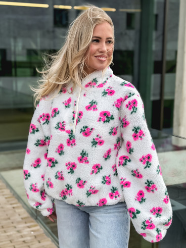 Pull en teddy Laïda - Ecru/Rose