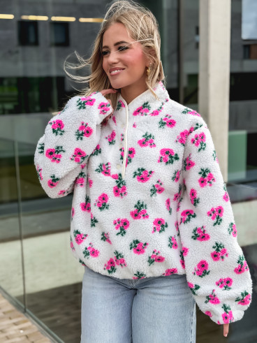 Pull en teddy Laïda - Ecru/Rose