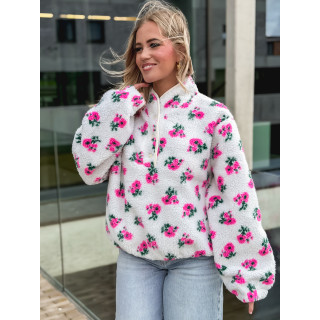 Pull en teddy Laïda - Ecru/Rose