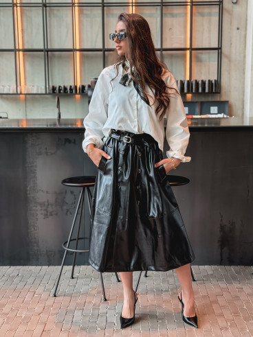 Jupe longue en simili Catalina - Noir