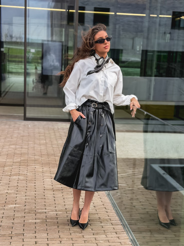 Jupe longue en simili Catalina - Noir