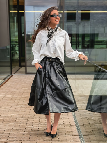 Jupe longue en simili Catalina - Noir